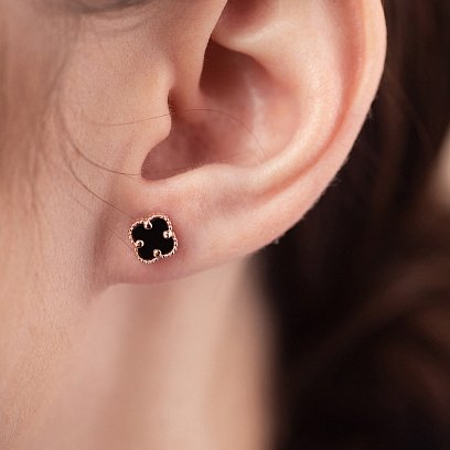 Сережки - пусети "Конюшина" з оніксом mini (червоне золото) с08402 №4