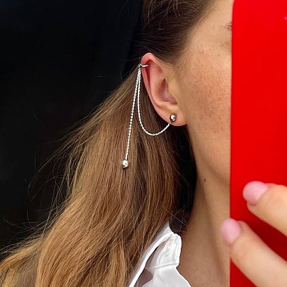 Асиметричні сережки - пусети "Кульки" у сріблі (сережка - каффа) 902-01400 №3