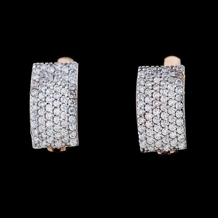 Золоті сережки "Прямокутники з фіанітами" с01807 від ювелірного магазину Онікс - 1