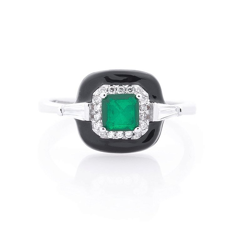 Серебряное кольцо (эмаль, фианит, изумруд, кварц) 112175 от ювелирного магазина Оникс - 2