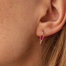 Золотые серьги - кольца "Аннабель" с розовыми фианитами с08499 от ювелирного магазина Оникс - 5
