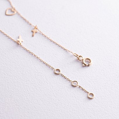 Браслет "Сердечки та хрестики" на ногу (жовте золото) б05124 №5