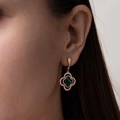 Серьги "Клевер" в красном золоте (эмаль) с07662 №2
