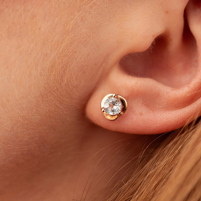 Золоті сережки - пусети з блакитними топазами с02281 №7