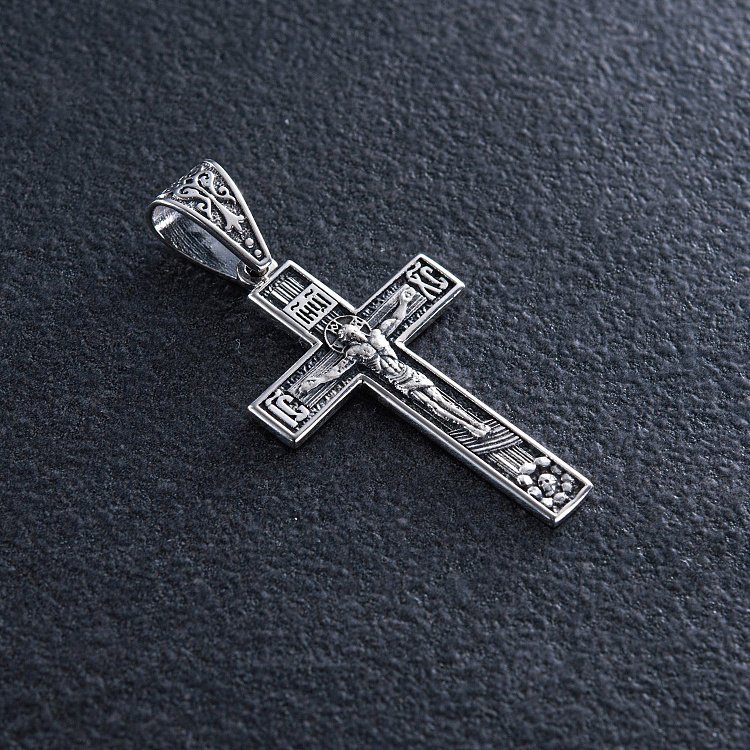 Серебряный крест "Распятие. Спаси и Сохрани" (на укр. языке) кду-10 от ювелирного магазина Оникс