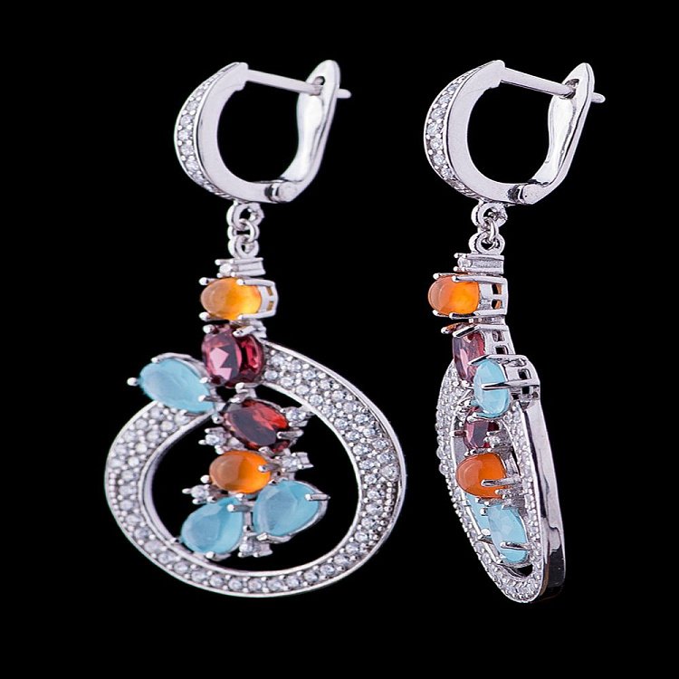 Серебряные серьги (цветные фианиты) 121908 - 1 Серебряные серьги (цветные фианиты) 121908 от ювелирного магазина Оникс - 1