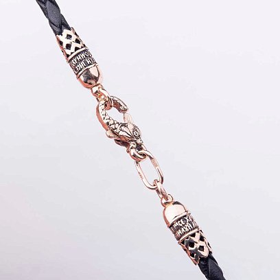 Кожаный шнурок "Рыбка" с золотой застежкой с молитвой (3мм) кол00493 №2