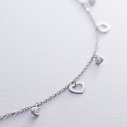 Серебряное колье Сердечки с фианитами 18876 №3