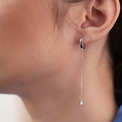 Сережки - кільця "Крапельки" з фіанітами (біле золото) с08350 №2