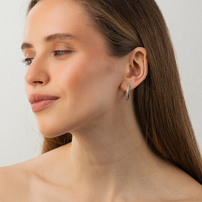 Серебряные серьги - кольца с фианитами 902-01062 №2