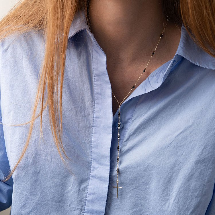 Золотое колье с крестиком (фианит) кол01940 от ювелирного магазина Оникс - 2