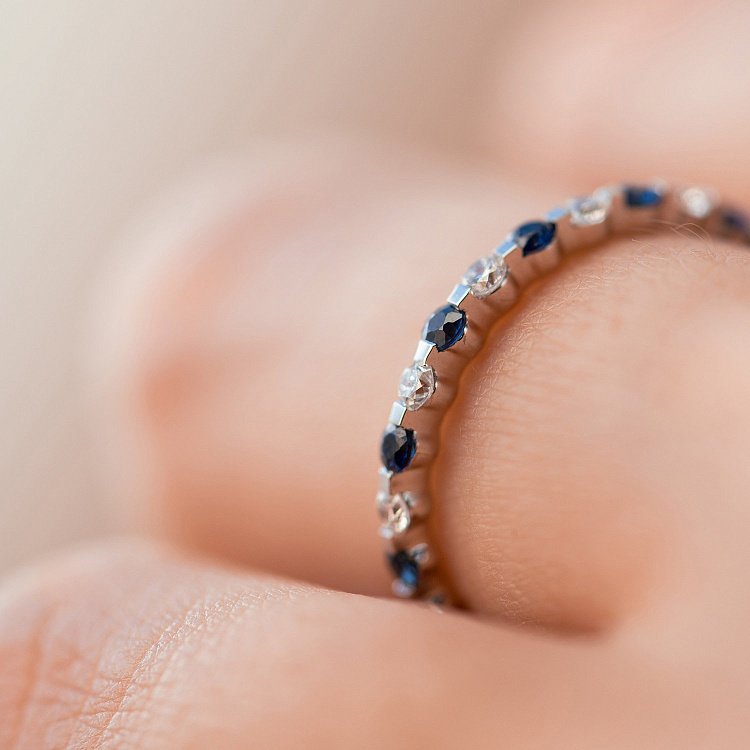 Золота каблучка з діамантами і сапфірами кб0540cha від ювелірного магазину Онікс - 2