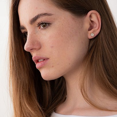 Сережки-пусети "Конюшина" в жовтому золоті с05619 №6