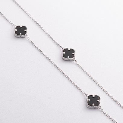 Серебряное колье "Клевер" (оникс) 181336 №4