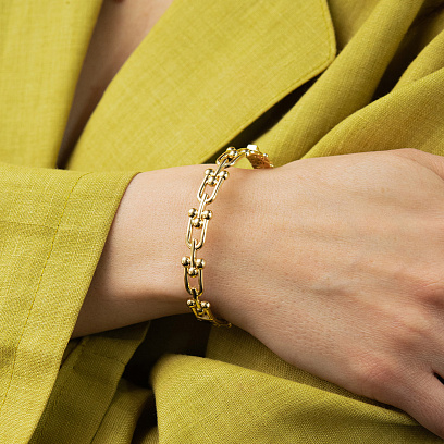 Жесткий браслет "Фантазия" в желтом золоте б05834 №4