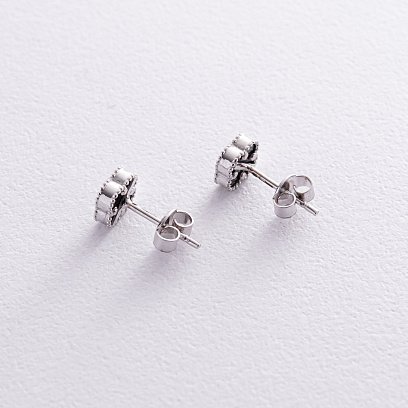 Сережки - пусети "Конюшина" з оніксом mini (біле золото) с08414 №3