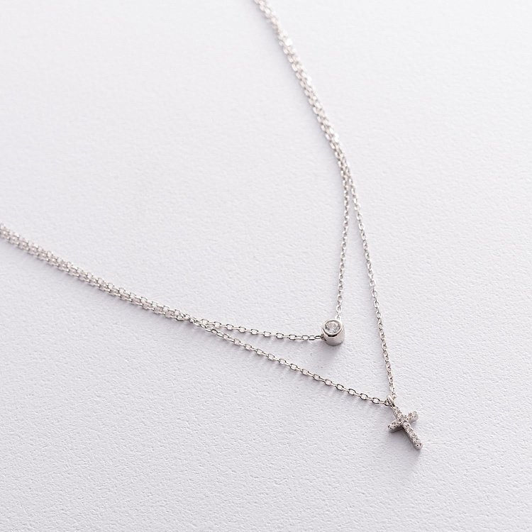 Срібне кольє "Хрестик" з фіанітами 181128 від ювелірного магазину Онікс