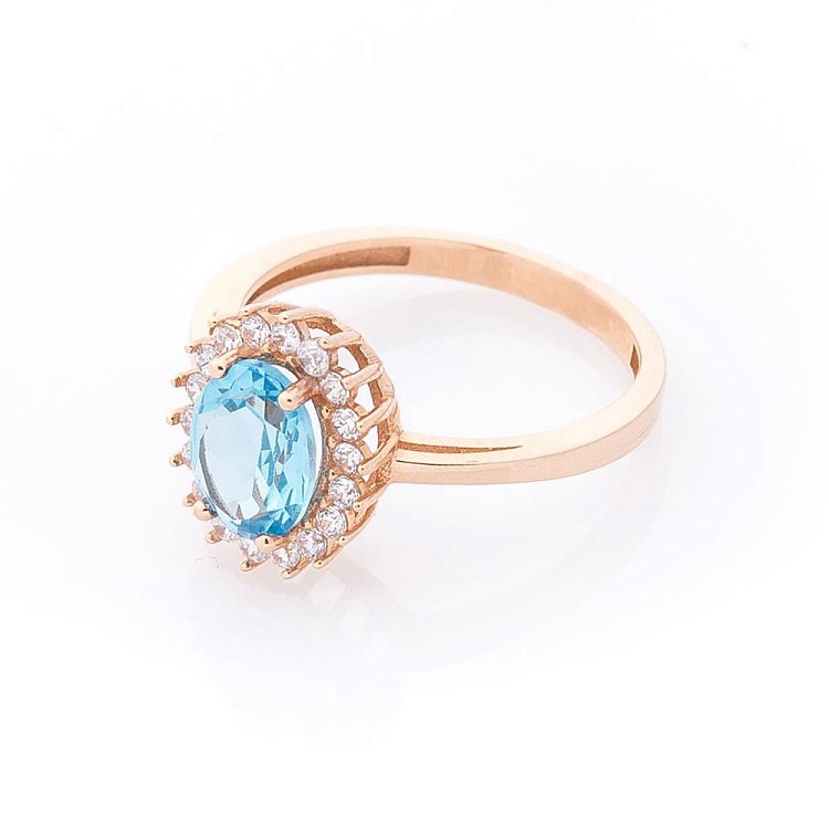 Золотое кольцо с голубым топазом и фианитами к04629 от ювелирного магазина Оникс - 4