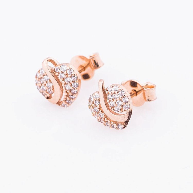 Золотые серьги-гвоздики "Сердца" с фианитами с04771 от ювелирного магазина Оникс