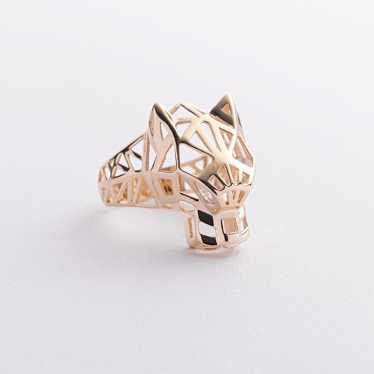 Кольцо "Пантера" в желтом золоте (фианиты) к08248 от ювелирного магазина Оникс - 2