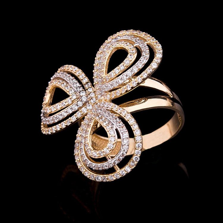 Золотое кольцо "Винтаж" с фианитами к03636 от ювелирного магазина Оникс - 3