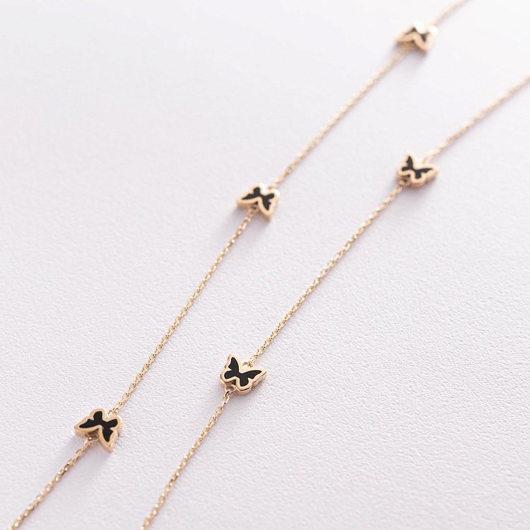 Кольє "Метелики" в жовтому золоті (емаль) кол01656 від ювелірного магазину Онікс - 2