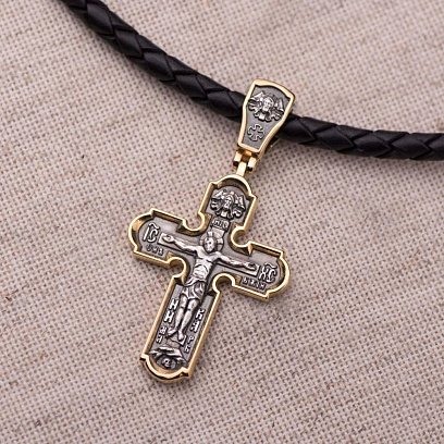 Срібний хрест "Розп'яття" з позолотою 132472 №6