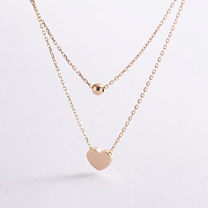 Подвійне золоте кольє "Кулька і серце" кол02280