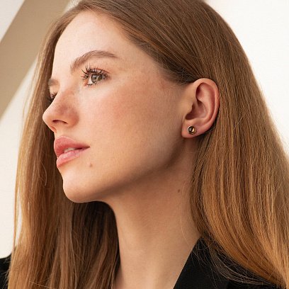 Золоті сережки - пусети з димчастим кварцом с05195 №2