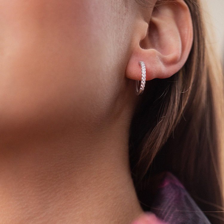 Серебряные серьги - кольца (фианиты) OR116411 от ювелирного магазина Оникс - 5