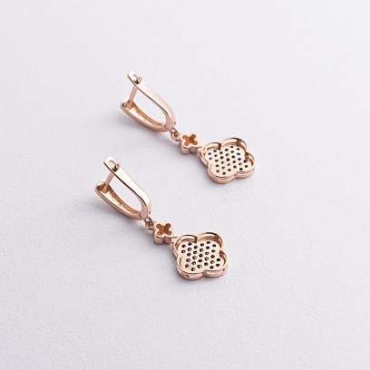 Сережки "Конюшина" в червоному золоті (фіаніти) с07631 №2