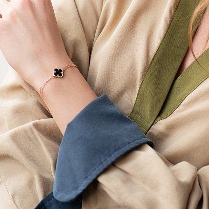 Браслет "Конюшина" в червоному золоті (онікс) б04570 №2