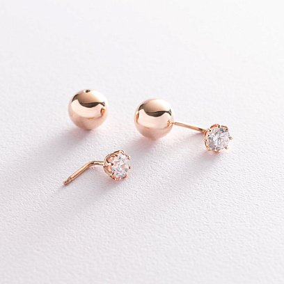 Серьги "Шарики" в красном золоте с фианитами с06976 №2