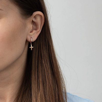 Серьги "Крестики" в красном золоте с07004 №5