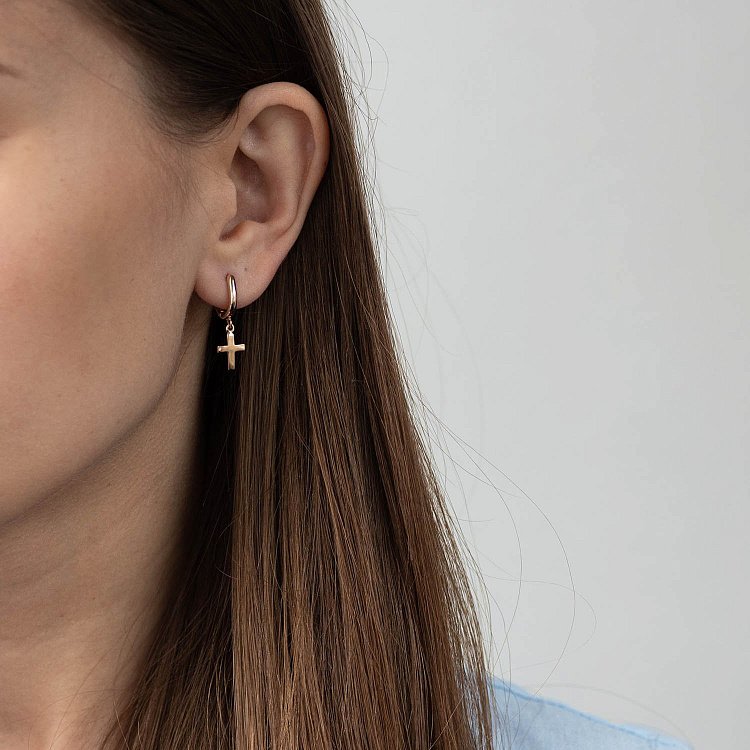 Серьги "Крестики" в красном золоте с07004 от ювелирного магазина Оникс - 4