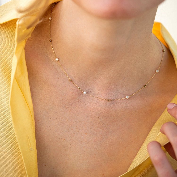 Золотое колье "Шарики" с жемчугом кол02031 от ювелирного магазина Оникс - 3