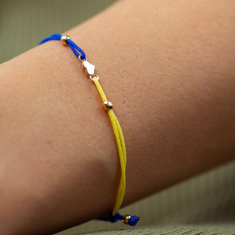 Браслет "Украинское сердце" в красном золоте (синяя и желтая нить) б05322 от ювелирного магазина Оникс - 4