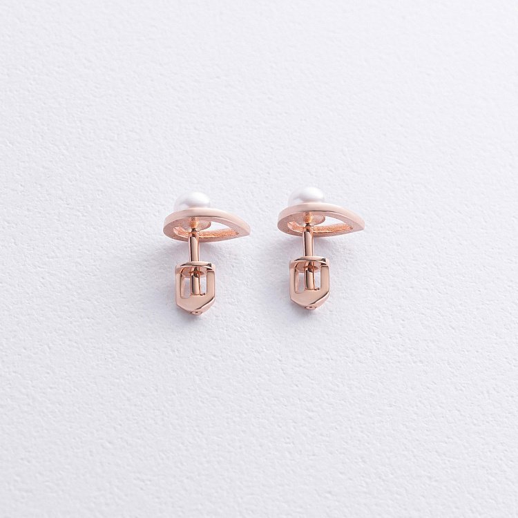 Сережки - пусети "Крапельки" з перлами (червоне золото) с09054 від ювелірного магазину Онікс - 2