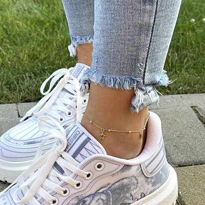 Золотий браслет "Сердечко і зірочка" на ногу б04878 №5