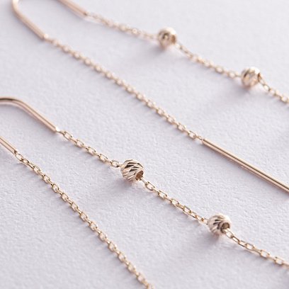 Висячие серьги с шариками в желтом золоте (протяжки) с08336 №3