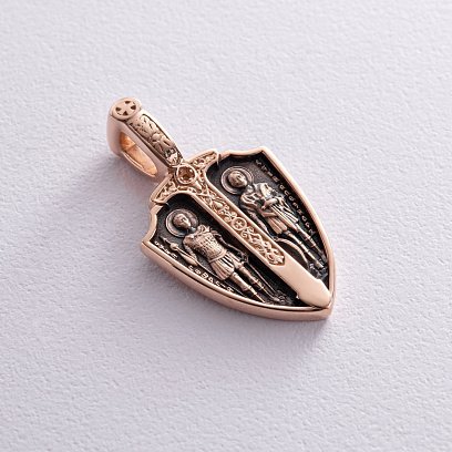 Золотой кулон "Св. вмч. Георгий Победоносец. Св. блгв. кн. Александр Невский. Архангел Михаил" п03816 №8