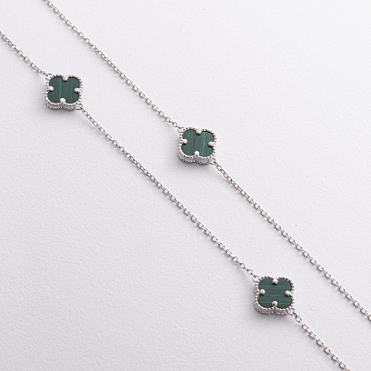 Серебряное колье "Клевер" (малахит) 181338