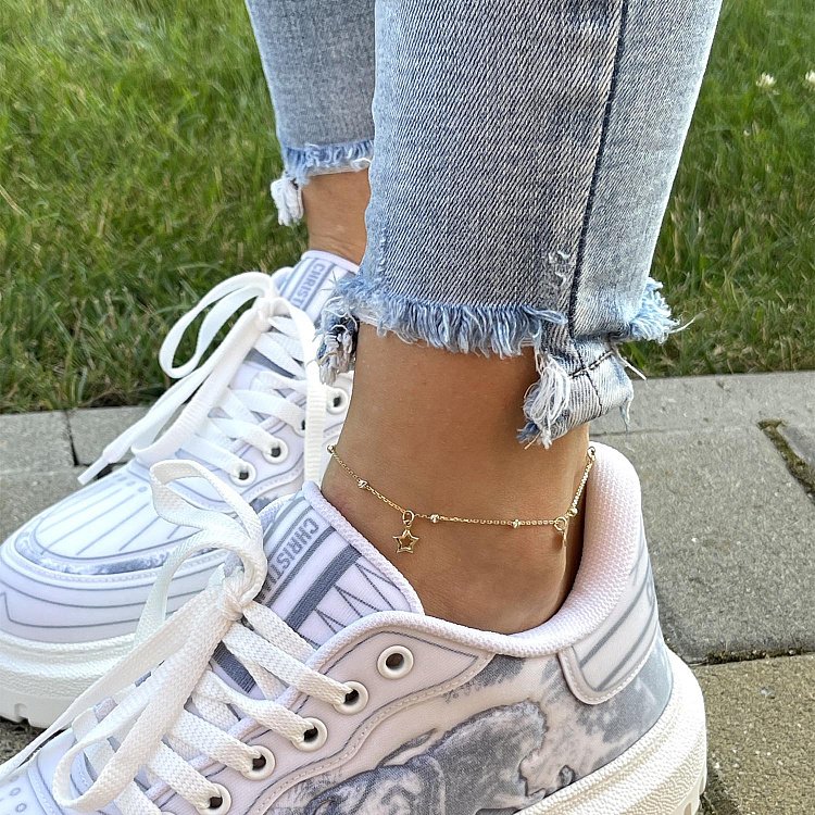 Золотий браслет "Сердечко і зірочка" на ногу б04878 від ювелірного магазину Онікс - 6