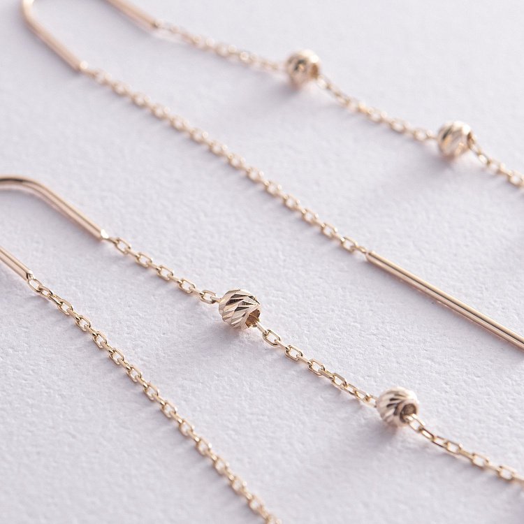 Висячие серьги с шариками в желтом золоте (протяжки) с08336 от ювелирного магазина Оникс - 2