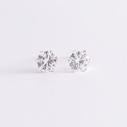 Серебряные серьги-гвоздики с фианитами 6мм 12737