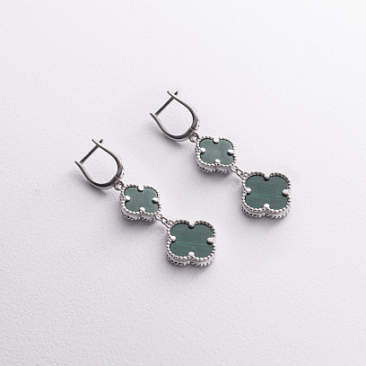 Срібні сережки "Конюшина" (синт. малахіт)  123499 №2