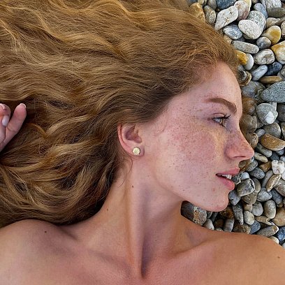 Серьги - пусеты "Ракушки" в желтом золоте с08464 №9