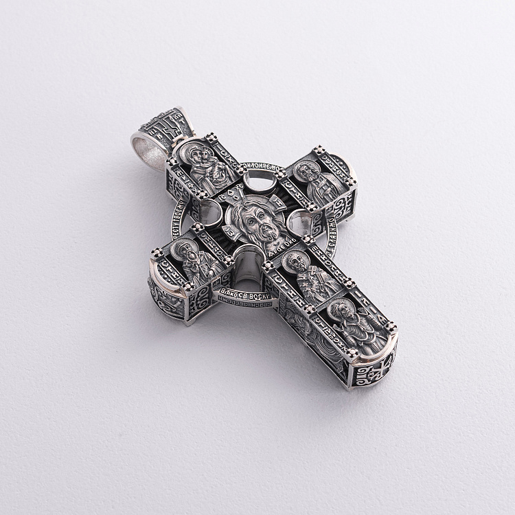 Серебряный крест "Иисус Христос со святыми. Спаси и Сохрани" (на укр. языке) с эбеновым деревом 1602 от ювелирного магазина Оникс - 4