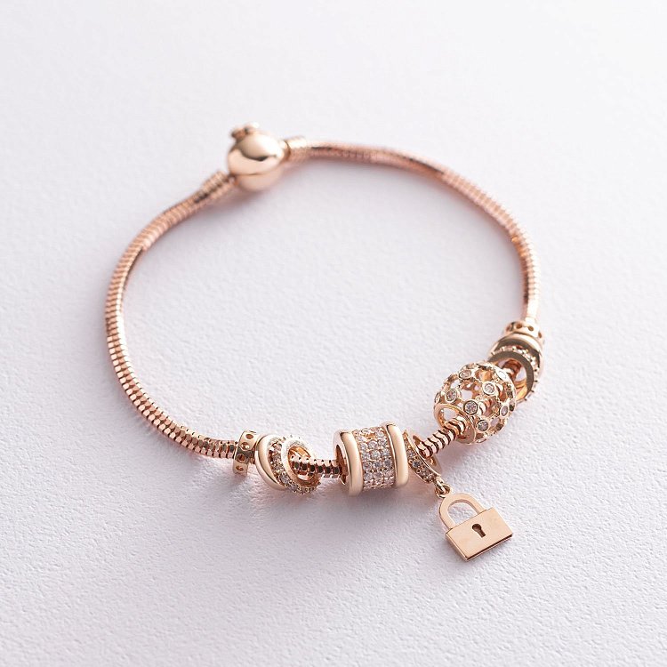 Золотой браслет с шармами "Замочек" б02762 от ювелирного магазина Оникс