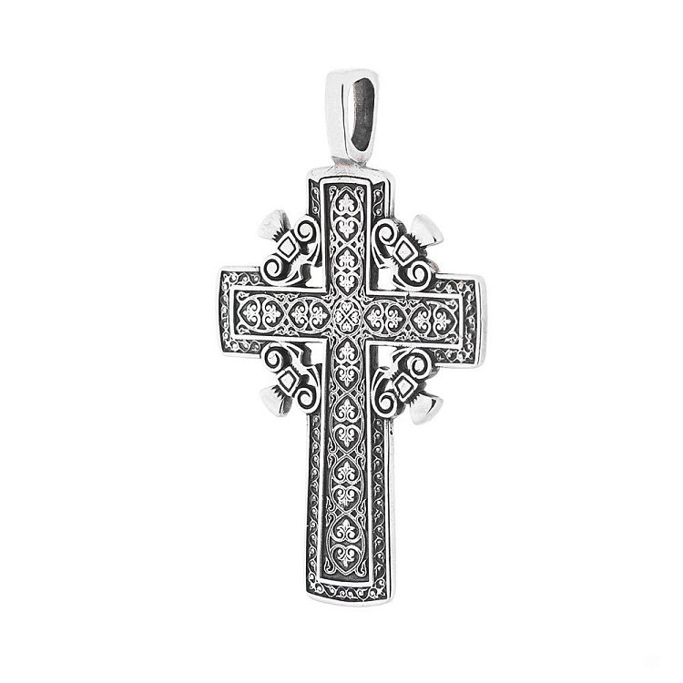 Серебряный православный крест с золотым распятием 13501а от ювелирного магазина Оникс - 1